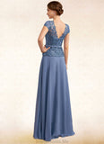 Sandra A-Line Scoop Neck Floor-Length Chiffon Lace Mother of the Bride Dress STG126P0014989