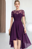 Sarahi A-line Scoop Asymmetrical Chiffon Lace Homecoming Dress STGP0020587