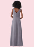 Kinsley A-Line Ruched Chiffon Floor-Length Junior Bridesmaid Dress STGP0019984