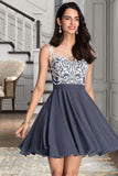 Michaelia A-line Scoop Short/Mini Chiffon Lace Homecoming Dress STGP0020558