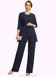 Peyton Jumpsuit/Pantsuit Separates Scoop Floor-Length Chiffon Lace Mother of the Bride Dress With Sequins STG126P0021637
