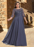 Kinsley A-line Scoop Illusion Floor-Length Chiffon Lace Mother of the Bride Dress With Pleated Sequins STG126P0021639
