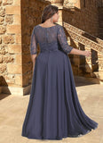 Kinsley A-line Scoop Illusion Floor-Length Chiffon Lace Mother of the Bride Dress With Pleated Sequins STG126P0021639