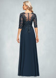 Blanche Sheath/Column V-Neck Floor-Length Chiffon Lace Mother of the Bride Dress With Sequins STG126P0021643