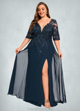 Blanche Sheath/Column V-Neck Floor-Length Chiffon Lace Mother of the Bride Dress With Sequins STG126P0021643