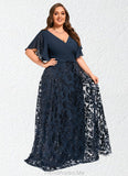 Penelope A-line V-Neck Floor-Length Chiffon Lace Sequin Mother of the Bride Dress With Pleated STG126P0021648