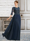 Kennedy A-line Scoop Floor-Length Chiffon Lace Mother of the Bride Dress With Sequins STG126P0021651