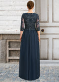 Kennedy A-line Scoop Floor-Length Chiffon Lace Mother of the Bride Dress With Sequins STG126P0021651