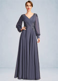 Akira A-line V-Neck Floor-Length Chiffon Mother of the Bride Dress With Pleated Appliques Lace Sequins STG126P0021652