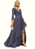 Alexa A-line V-Neck Floor-Length Chiffon Mother of the Bride Dress With Cascading Ruffles STG126P0021653