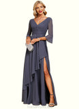 Alexa A-line V-Neck Floor-Length Chiffon Mother of the Bride Dress With Cascading Ruffles STG126P0021653