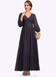 Nina A-line V-Neck Ankle-Length Chiffon Lace Mother of the Bride Dress With Sequins STG126P0021655
