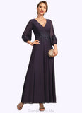 Nina A-line V-Neck Ankle-Length Chiffon Lace Mother of the Bride Dress With Sequins STG126P0021655