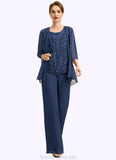 Janiyah Jumpsuit/Pantsuit Separates Scoop Floor-Length Chiffon Lace Mother of the Bride Dress With Sequins STG126P0021657