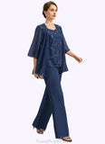 Janiyah Jumpsuit/Pantsuit Separates Scoop Floor-Length Chiffon Lace Mother of the Bride Dress With Sequins STG126P0021657