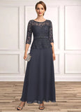 Noelle A-line Scoop Illusion Ankle-Length Chiffon Lace Mother of the Bride Dress With Beading Rhinestone STG126P0021659