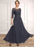 Noelle A-line Scoop Illusion Ankle-Length Chiffon Lace Mother of the Bride Dress With Beading Rhinestone STG126P0021659