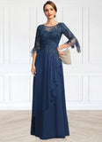 Deborah A-line Scoop Illusion Floor-Length Chiffon Lace Mother of the Bride Dress With Cascading Ruffles Sequins STG126P0021671