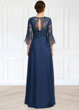 Deborah A-line Scoop Illusion Floor-Length Chiffon Lace Mother of the Bride Dress With Cascading Ruffles Sequins STG126P0021671