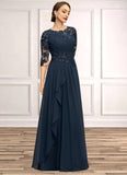 Dominique A-line Scoop Floor-Length Chiffon Lace Mother of the Bride Dress With Cascading Ruffles Sequins STG126P0021673