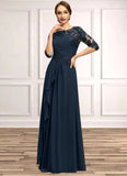 Dominique A-line Scoop Floor-Length Chiffon Lace Mother of the Bride Dress With Cascading Ruffles Sequins STG126P0021673
