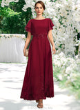 Thea A-line Scoop Ankle-Length Chiffon Lace Mother of the Bride Dress With Sequins STG126P0021676