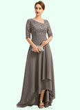 Taliyah A-line Asymmetrical Asymmetrical Chiffon Lace Mother of the Bride Dress With Pleated Sequins STG126P0021688