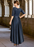 Claire A-line Scoop Asymmetrical Lace Satin Mother of the Bride Dress With Bow Sequins STG126P0021697