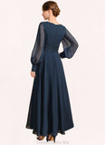 Diamond A-line V-Neck Ankle-Length Chiffon Mother of the Bride Dress With Beading Cascading Ruffles Sequins STG126P0021698