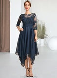 Belinda A-line Scoop Illusion Tea-Length Chiffon Lace Mother of the Bride Dress With Sequins STG126P0021704