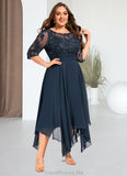 Belinda A-line Scoop Illusion Tea-Length Chiffon Lace Mother of the Bride Dress With Sequins STG126P0021704