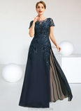 Florence Sheath/Column Scoop Illusion Floor-Length Chiffon Lace Mother of the Bride Dress With Sequins STG126P0021709