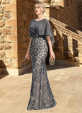 Hazel Sheath/Column Scoop Floor-Length Chiffon Lace Mother of the Bride Dress With Beading Flower Sequins STG126P0021722