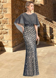 Hazel Sheath/Column Scoop Floor-Length Chiffon Lace Mother of the Bride Dress With Beading Flower Sequins STG126P0021722