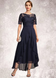 Persis A-line Scoop Illusion Asymmetrical Chiffon Lace Mother of the Bride Dress STG126P0021725