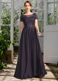 Bella A-line Scoop Illusion Floor-Length Chiffon Lace Mother of the Bride Dress With Sequins STG126P0021828