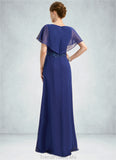 Brittany A-line V-Neck Floor-Length Chiffon Mother of the Bride Dress With Beading Appliques Lace Sequins STG126P0021829