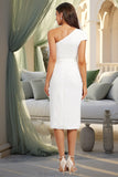 Savannah Sheath/Column One Shoulder Knee-Length Stretch Crepe Homecoming Dress With Ruffle STGP0020519