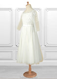 Saniyah A-Line Lace Tulle Tea-Length Dress STGP0020245