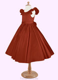 Penelope Ball-Gown Bow Matte Satin Tea-Length Dress STGP0020248