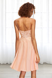 Peyton A-line V-Neck Knee-Length Chiffon Lace Homecoming Dress STGP0020527