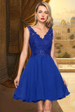 Lucinda A-line V-Neck Knee-Length Chiffon Lace Homecoming Dress STGP0020589