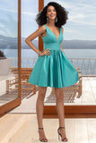 Yoselin A-line V-Neck Short/Mini Satin Homecoming Dress STGP0020570