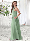 Salma A-Line Pleated Chiffon Floor-Length Junior Bridesmaid Dress STGP0019975