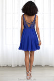 Alani A-line V-Neck Short/Mini Chiffon Lace Homecoming Dress With Beading STGP0020563