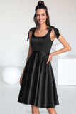 Scarlett A-line Square Knee-Length Satin Homecoming Dress With Bow STGP0020556