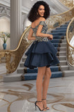 Zoe A-line Off the Shoulder Short/Mini Satin Homecoming Dress STGP0020562