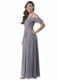 Amya A-Line Off the Shoulder Chiffon Floor-Length Junior Bridesmaid Dress STGP0020001