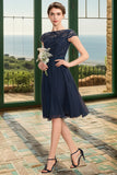 Michelle A-line Scoop Knee-Length Chiffon Lace Homecoming Dress With Bow STGP0020581