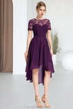 Sarahi A-line Scoop Asymmetrical Chiffon Lace Homecoming Dress STGP0020587